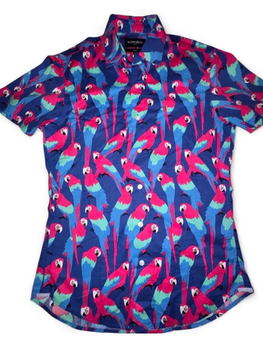 Bonobos Short-Sleeve Parrot Print Shirt - Blue, Pink & Teal Tailored Fit